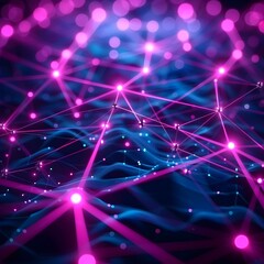 Poster - Captivating Abstract Digital Background with Interconnected Neon Nodes and Accents