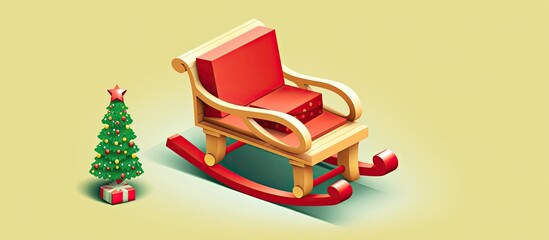 Poster - Isometric style red sledge with an eco paper box gift, in red and green colors, perfect for a Winter or Christmas greeting card with copy space image.