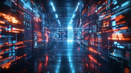 Poster - futuristic digital hub with holographic screens and data streams cyber background concept