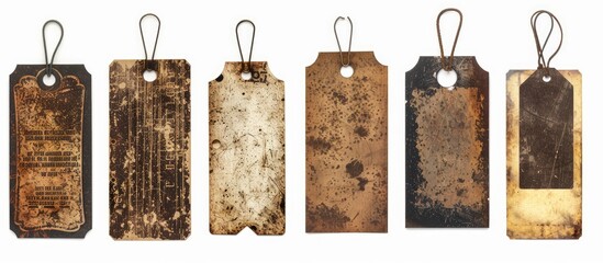 Poster - Vintage tags and labels with textured and stained details on a white background, perfect for a copy space image.