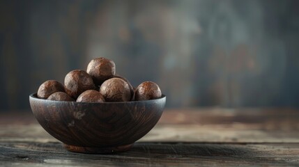 Bowl of dried nuts on rustic wooden table