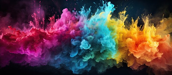 Poster - Colorful powder exploding against a background resembling splattered paint, creating a vibrant and abstract image with ample copy space.