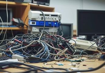 Messy Cables in a Tech Room