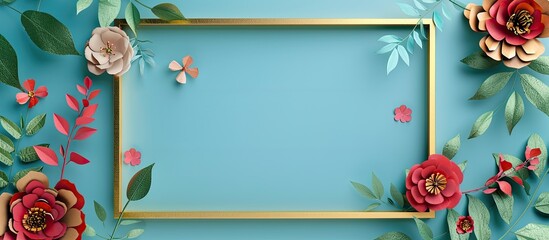 Canvas Print - Mockup featuring a square gold frame with a floral paper craft design, ideal for copy space image.