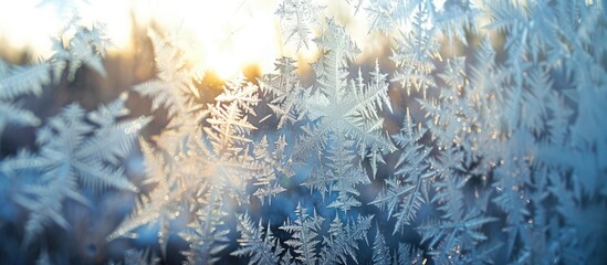 Fototapete - Drawing on a frost-covered window with copy space image.