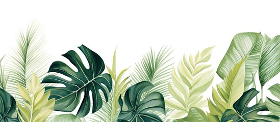 Aufkleber - A minimalist tropical design featuring vibrant leaves against a white backdrop, perfect for a summer theme with room for text or images