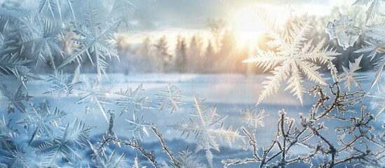 Fototapete - Drawing on a frost-covered window with copy space image.