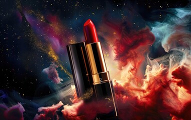 elegant lipsticks against cosmic background