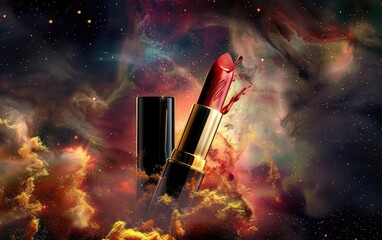 Wall Mural - Elegant Lipsticks Against Cosmic Background
