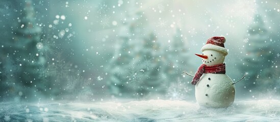 Aufkleber - Winter setting with a snowman in a vintage style, with a prominent copy space image.