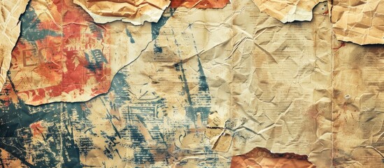 Poster - Vintage collage of old, ripped posters and crumpled paper with a textured surface for a copy space image.
