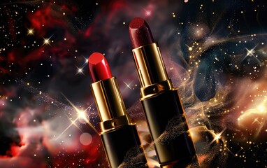 Wall Mural - Elegant Lipsticks Against Cosmic Background