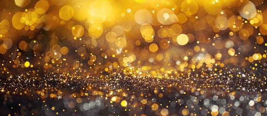 Aufkleber - Abstract golden and silver bokeh lights creating a sparkling glitter background with a copy space image, ideal for New Year and Christmas themes, resembling a shimmering greeting card.