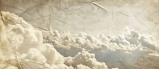 Poster - Grunge paper texture overlay on a cloudy sky with copy space image.