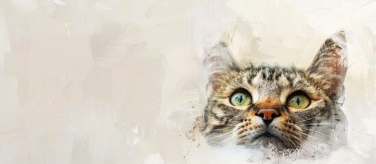 Poster - A cat gazes downward with copy space for images featuring cute cats and their eyes on a light background.