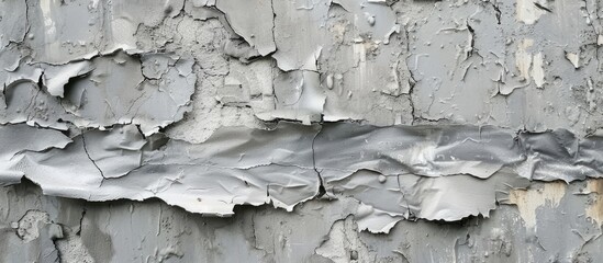 Poster - Detailed background of a gray concrete wall featuring rough seams, mortar, plaster, abrasions, irregularities, suggesting construction of a country house, cottage, or garage; copy space image.