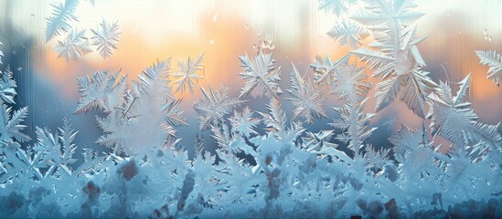 Fototapete - Drawing on a frost-covered window with copy space image.