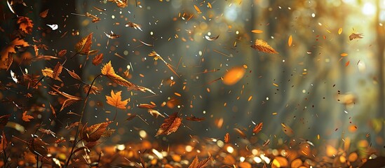 Leinwandbilder - Foliage drifting gently in an autumn breeze, creating a serene and picturesque scene for the copy space image.