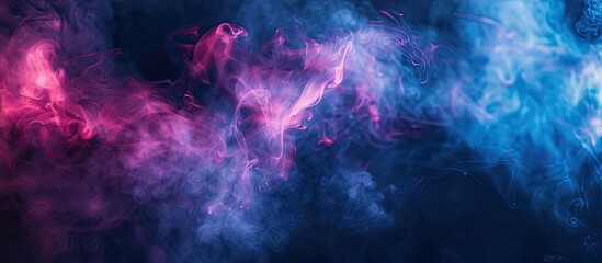 Leinwandbilder - A dreamy mix of blue and pink steam over a dark backdrop with a designated area for additional content in the picture, called copy space image.
