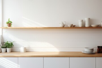 Sticker - Front wood white kitchen shelf architecture countertop.