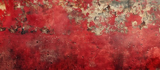 Aufkleber - Old red grunge style background on a rusty concrete wall texture with natural raw surface of an old table for a flat lay photo, including copy space image, top view.