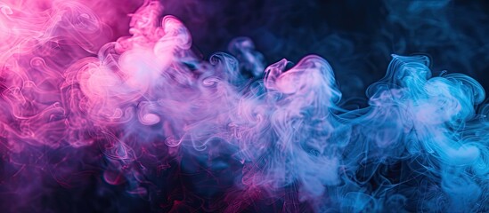 Leinwandbilder - A dreamy mix of blue and pink steam over a dark backdrop with a designated area for additional content in the picture, called copy space image.
