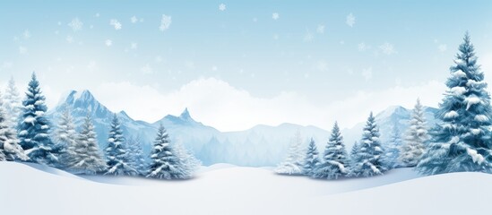 Poster - Christmas-themed greeting card featuring a snowy landscape with fir trees, ideal for the inclusion of a copy space image, perfect for the holiday season.