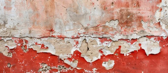 Poster - Old weathered cement wall with red paint peeling off, cracks, and a copy space image.