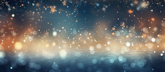 Sticker - An enchanting Christmas-themed background featuring twinkling lights, glittering bokeh, shimmering stars, and snowflakes falling around a copy space image.