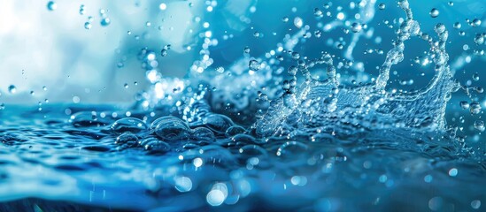 Aufkleber - Water splashing in blue hues with bubbles of air on the surface creates a captivating scene in the copy space image.