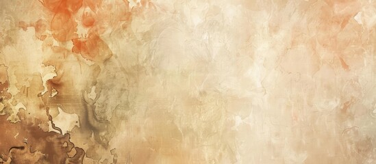 Leinwandbilder - Horizontal background canvas in beige and brown tones featuring a soft abstract acrylic and watercolor smear blot painting, offering ample copy space image.