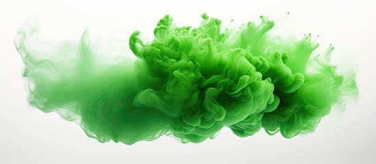 Poster - Green powder cloud design on white backdrop with copy space image.