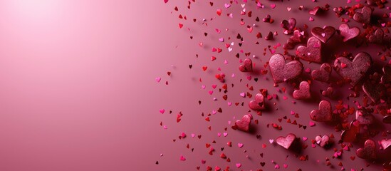 Poster - Pink background with red hearts, copy space image.