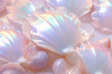 Poster - Pastel 3d shell holographic seashell pattern clam.