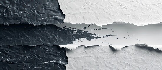 Poster - Editable white and grey torn membrane with layered paper silk on two film layers. Features a black hole, white gap, and vacant copy space image for writing.