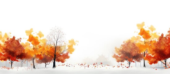 Poster - A fall foliage with copy space image on a white background for a panoramic banner design.
