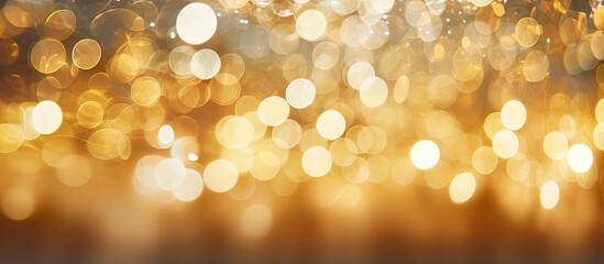 Aufkleber - Blurred golden bokeh background with glittering light spots creating a holiday-themed texture, ideal for wallpaper, and featuring copy space image.