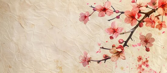 Wall Mural - Cherry blossoms on a paper background with copy space image for text.