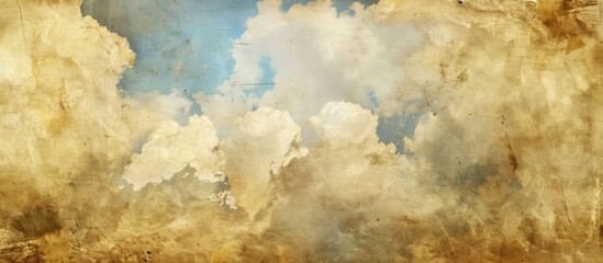 Poster - Grunge paper texture overlay on a cloudy sky with copy space image.