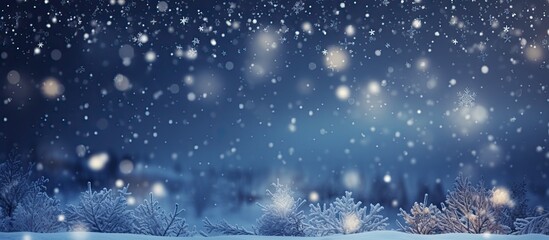 Poster - A snowy winter backdrop with blurred bokeh, perfect for a Merry Christmas and Happy New Year card featuring ample copy space image.