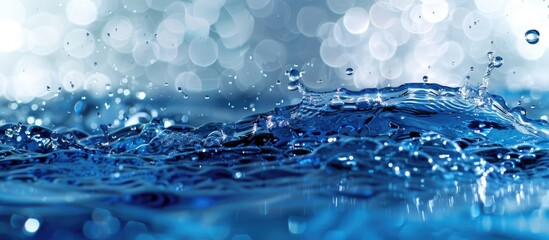 Aufkleber - Water splashing in blue hues with bubbles of air on the surface creates a captivating scene in the copy space image.