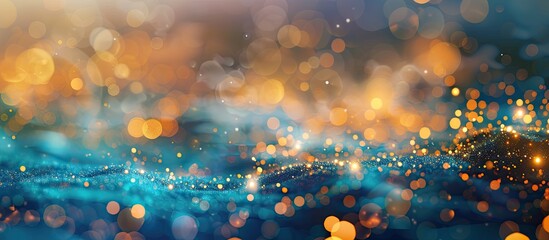 Aufkleber - Beautiful ocean blue and golden-colored bokeh line with a colorful bokeh curtain in the background, perfect as a copy space image.