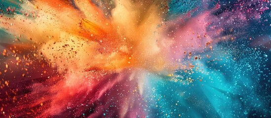 Aufkleber - A dynamic freeze-frame of colorful powder exploding against a backdrop, showcasing a vibrant multicolored glitter texture in a copy space image.