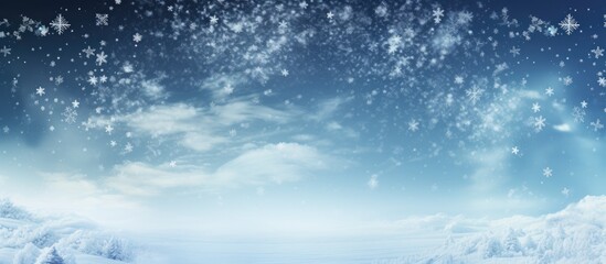 Poster - Card suitable for winter and holiday messages on artificial snow against a blue backdrop with space for text or images.