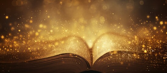 Aufkleber - A golden brown background featuring light spots ideal for text design, with a textured appearance resembling an old book page, in a horizontal copy space image.