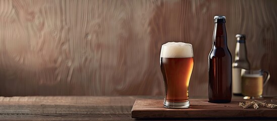 Poster - An arrangement showcasing a glass of beer alongside a beer bottle with ample copy space image