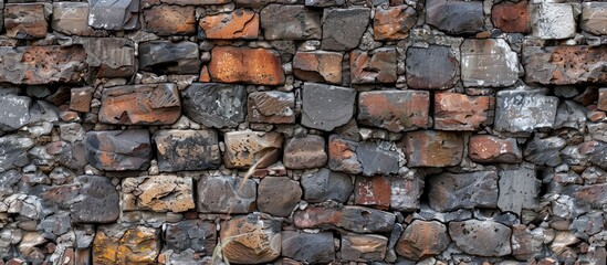 Poster - a dilapidated brick wall with deteriorating stones provides a weathered look in the close up copy sp