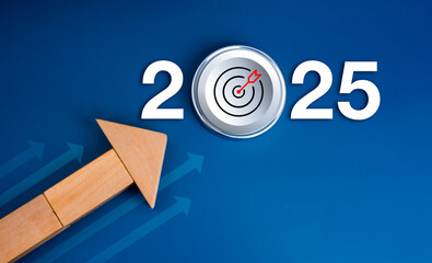 Poster - happy new year 2025, business growth, leadership concept. big white 2025 year calendar numbers with 