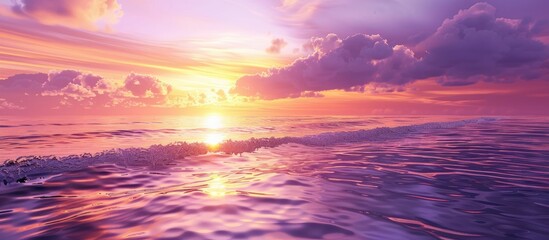 Poster - Vibrant sunset in shades of purple pink and yellow creating a serene summer atmosphere for a vacation themed copy space image