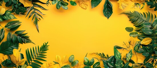 Poster - Natural forest decor frame on a yellow backdrop with copy space image